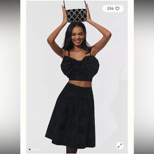 Maeve Taffeta Black Polka Dot Circle Full Velvet Midi Skirt Large Size 10